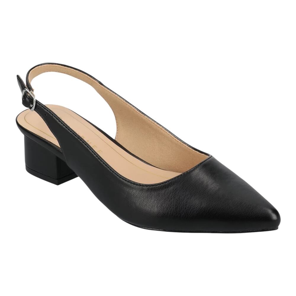 Journee Women's Sylvia Block Heel Slingback Pumps Black Size 7 1/2